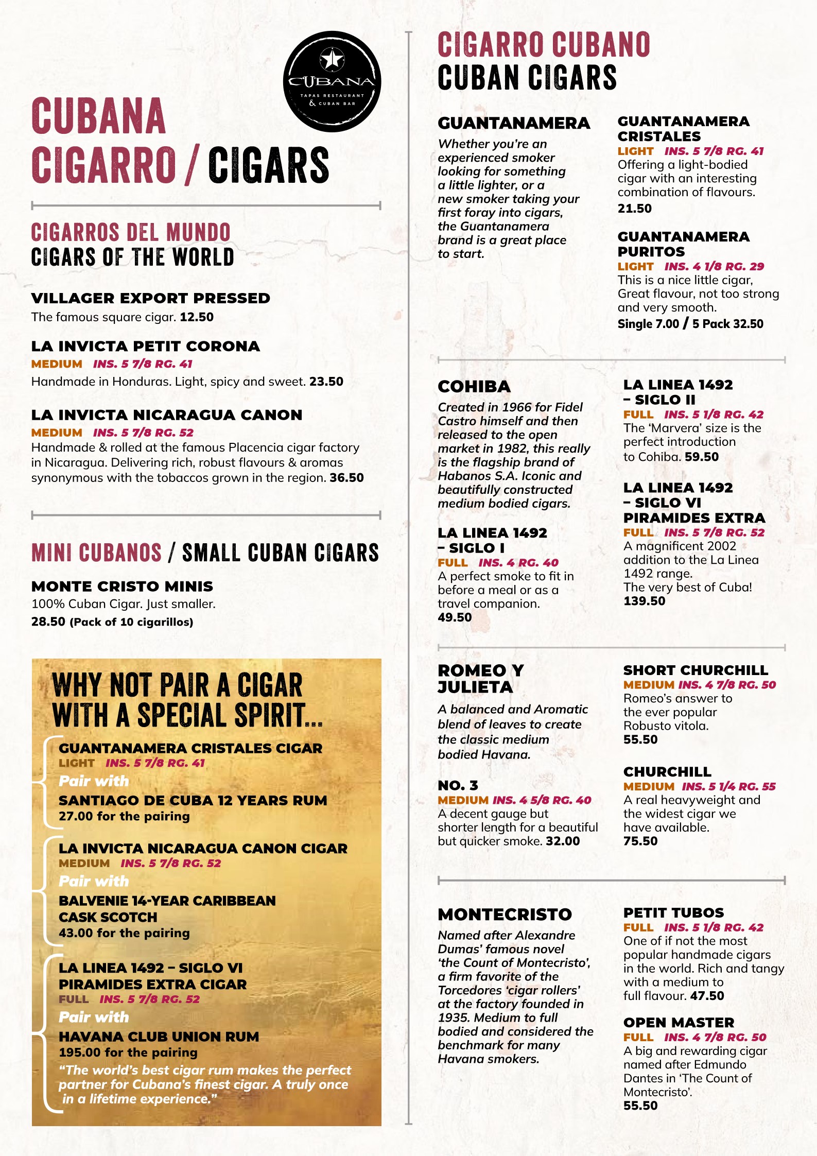 Cubana - Cigar Menus