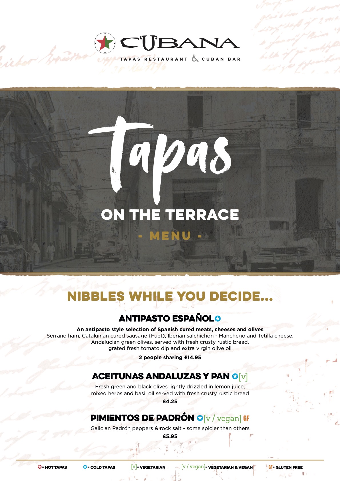 Tapas on the Terrace Menu Page 1